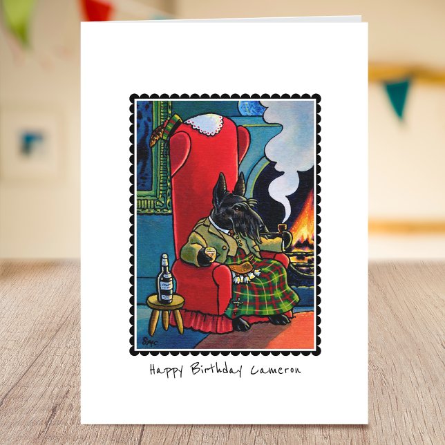 Whimsical Birthday Scottie Folded Greeting Card (Creator Uploaded)