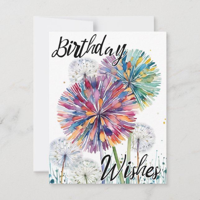 Whimsical Birthday Wishes - Colourful Dandelions Thank You Card (Front)