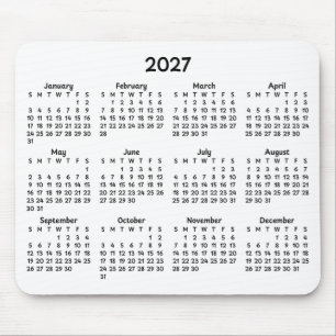 Whimsical Black 2027 Calendar on White Mouse Mat