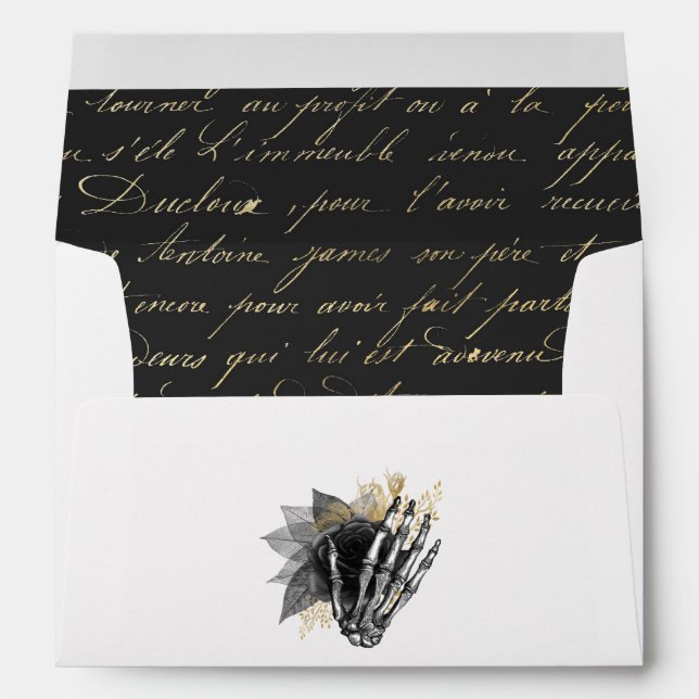 Whimsical Black and Gold Floral Gothic Wedding Envelope (Back (Bottom))