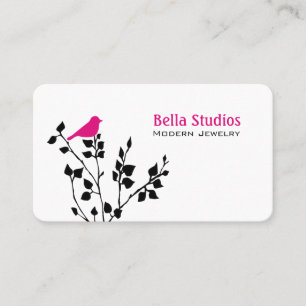 Whimsical Black and Pink Bird Business Card