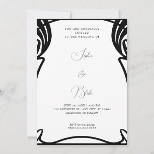 Whimsical Black and White Art Deco Wedding Invitation