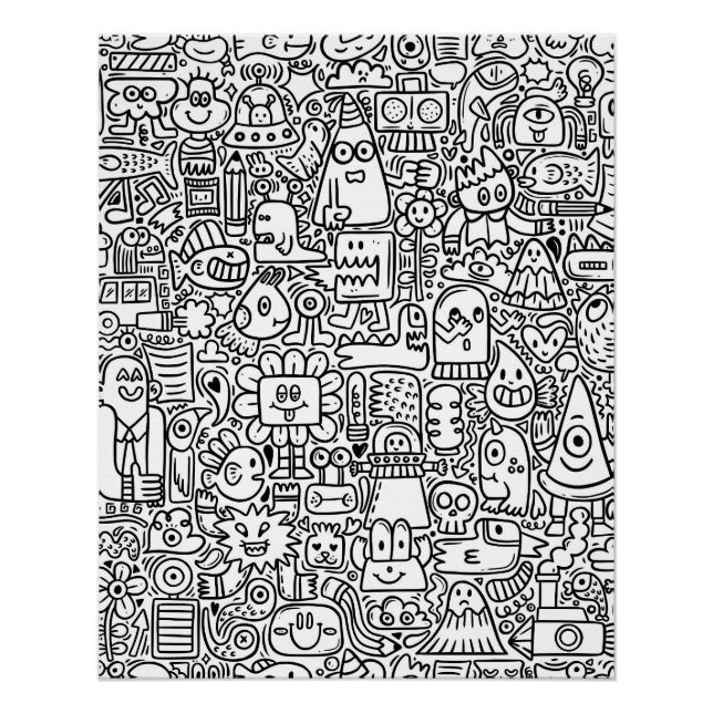  "Whimsical Black and White Doodle Art Poster (Front)