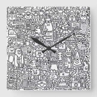  "Whimsical Black and White Doodle Clock