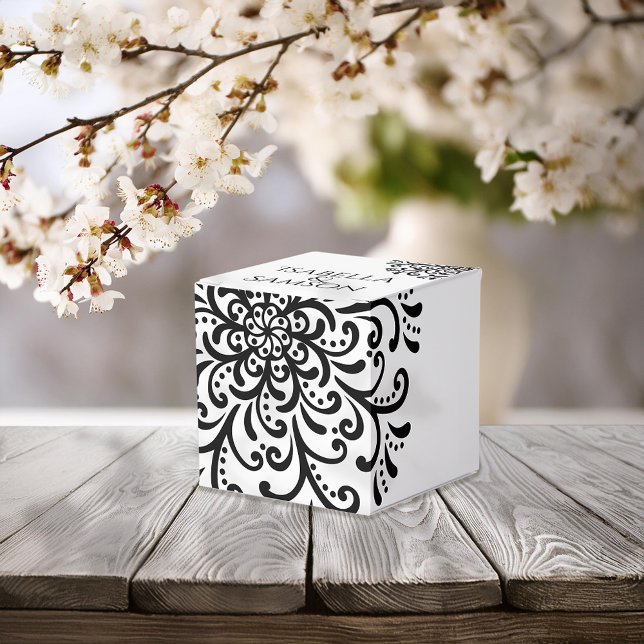 Whimsical Black and White Flourish Wedding Favour Box (Creator Uploaded)