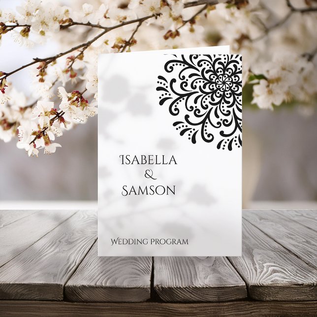 Whimsical Black and White Flourish Wedding Program Programme (Creator Uploaded)