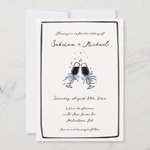 Whimsical Black and White Hand Drawn Glass Wedding Invitation