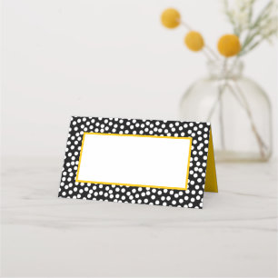 Whimsical Black and White Polka Dots with Yellow Place Card