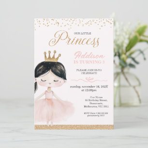 Whimsical Black Ballerina Little Princess Birthday Invitation