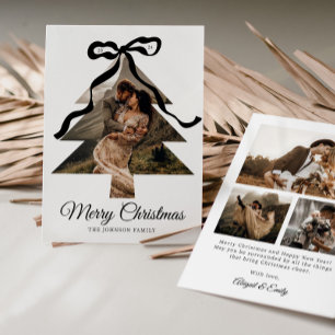 Whimsical Black Bow Christmas Tree Photo Frame Holiday Card