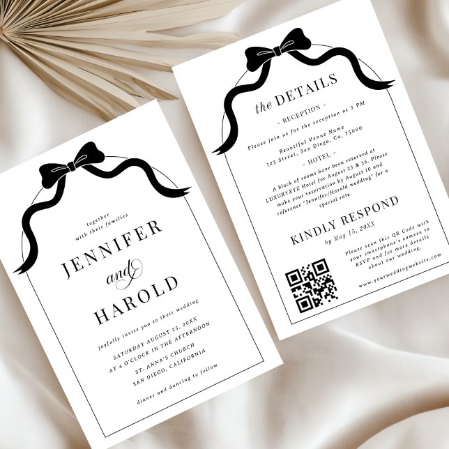 Whimsical Black Bow French All in One Arch Wedding Invitation (Creator Uploaded)