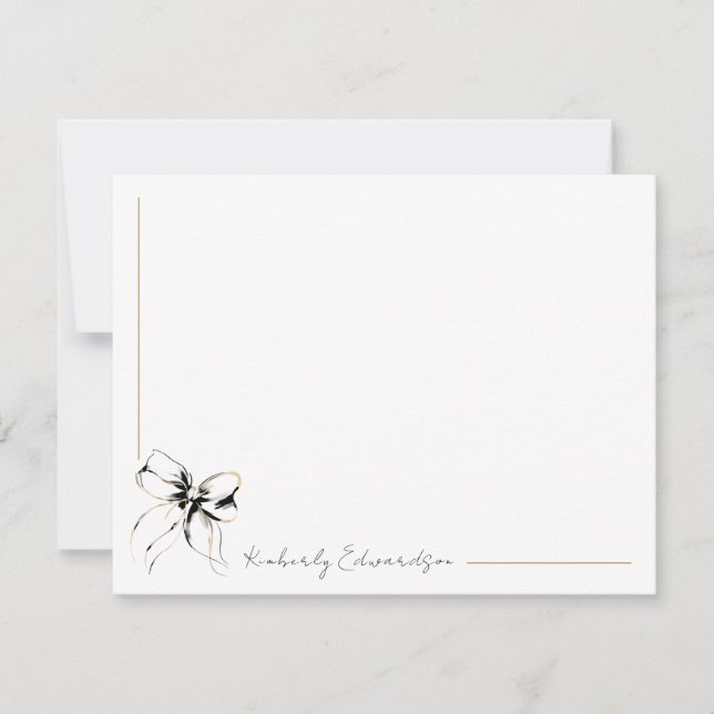 Whimsical Black Bow Full Name or Couple's Names Card (Front)