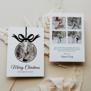 Whimsical Black Bow Ornament Photo Frame Christmas Holiday Card