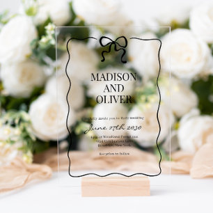 Whimsical Black Bow Tie Wedding Acrylic Invitations
