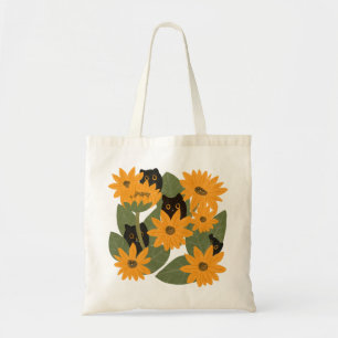 Whimsical Black Cat and Sunflower Illustration  Tote Bag