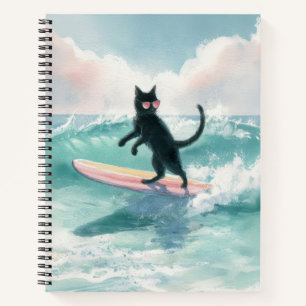 Whimsical Black Cat Beach Notebook