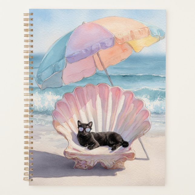 Whimsical Black Cat Beach Planner (Front)