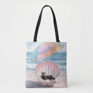 Whimsical Black Cat Beach Tote