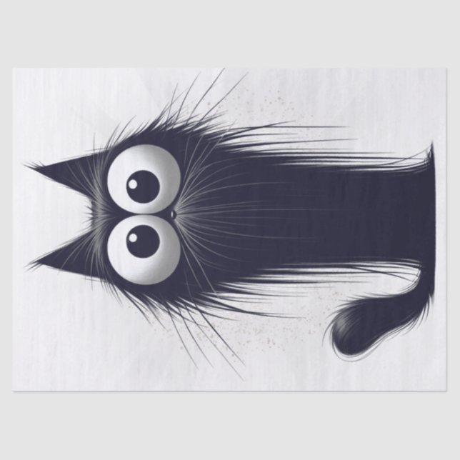 Whimsical Black Cat Cartoon Tissue Paper (Front)