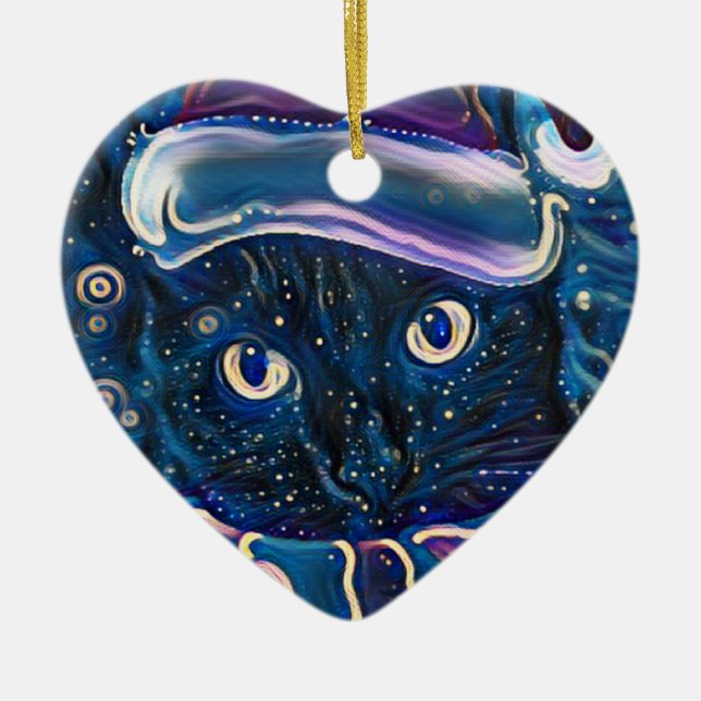 Whimsical Black Cat Christmas Ornament (Front)