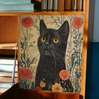 Whimsical Black Cat Decoupage Tissue Paper