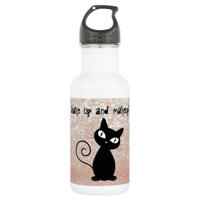 Whimsical  Black Cat Glittery-Wake up and makeup 532 Ml Water Bottle (Front)