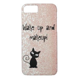 Whimsical  Black Cat Glittery-Wake up and makeup iPhone 8/7 Case