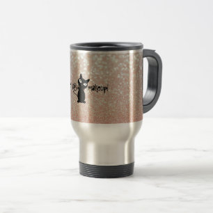 Whimsical Black Cat Glittery-Wake up and makeup Travel Mug