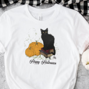 Whimsical Black Cat Halloween T-Shirt