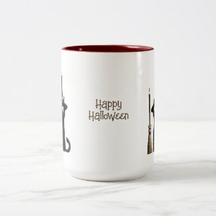 Whimsical Black Cat Happy Halloween Two-Tone Coffee Mug