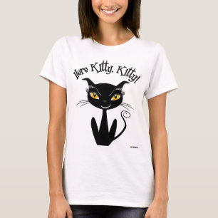 Whimsical Black Cat Here Kitty, Kitty! T-Shirt