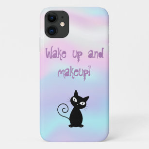 Whimsical Black Cat,Holographic Wake up and makeup Case-Mate iPhone Case