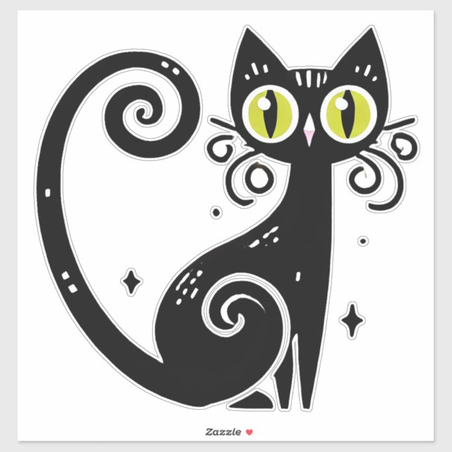 Whimsical Black Cat Illustration (Sheet)