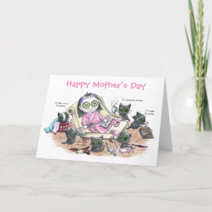 Whimsical black cat illustration mother's day card