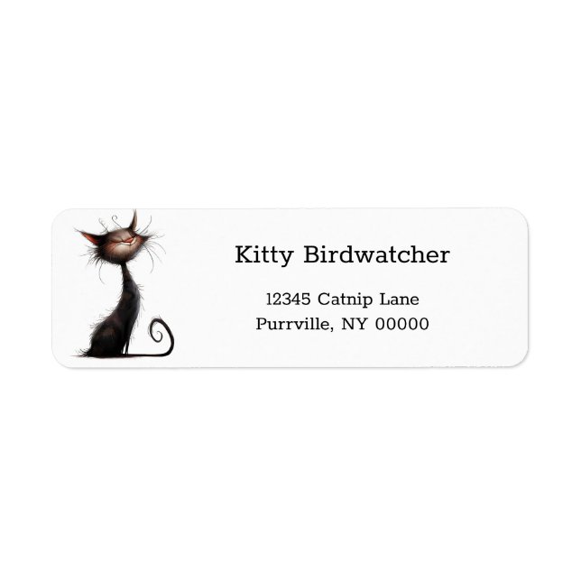 Whimsical Black Cat Illustration Return Address  (Front)