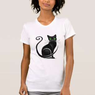 Whimsical Black Cat Illustration T-Shirt
