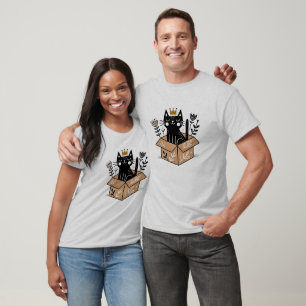 Whimsical Black Cat in a Box with Crown T-Shirt