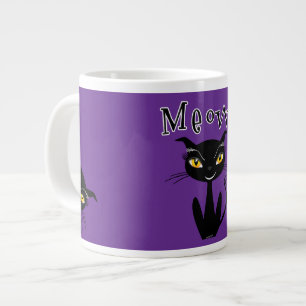 Whimsical Black Cat Meow! Large Coffee Mug