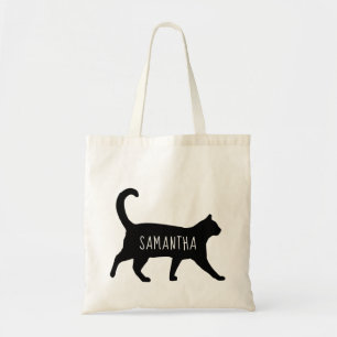 Whimsical Black Cat Personalised with Your Name Tote Bag