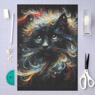 Whimsical Black Cat Santa Christmas Hat Decoupage Tissue Paper