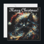 Whimsical Black Cat Santa Christmas Hat Seasonal  Holiday Card<br><div class="desc">Whimsical Black Cat Santa Christmas Hat Seasonal 
Please follow me; I create new designs and products daily!
Feel free to contact me with your design needs.</div>