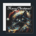 Whimsical Black Cat Santa Christmas Hat Seasonal  Holiday Card<br><div class="desc">Whimsical Black Cat Santa Christmas Hat Seasonal 
Please follow me; I create new designs and products daily!
Feel free to contact me with your design needs.</div>