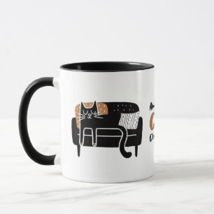 Whimsical Black Cat Sleeping on Couch Mug