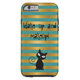Whimsical  Black Cat ,Striped-Wake up and makeup Tough iPhone 6 Case