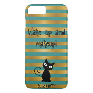 Whimsical Black Cat ,Striped-Wake up and makeup iPhone 8 Plus/7 Plus Case