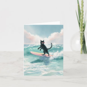 Whimsical Black Cat Surfer Card