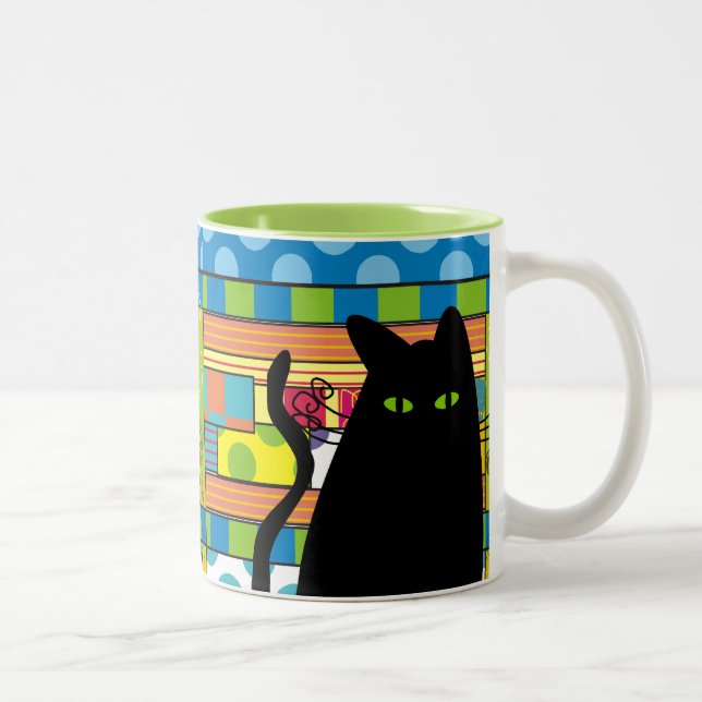 Whimsical Black Cat  "The Fat Cat" Two-Tone Coffee Mug (Right)