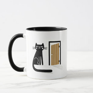 Whimsical Black Cat Waiting at the Door Mug