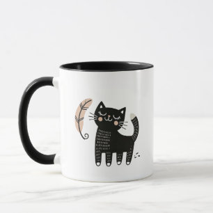 Whimsical Black Cat Watching a Feather Fly Mug