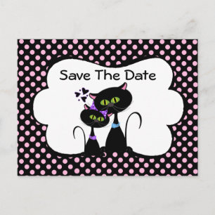 Whimsical Black Cats Wedding Save The Date Announcement Postcard